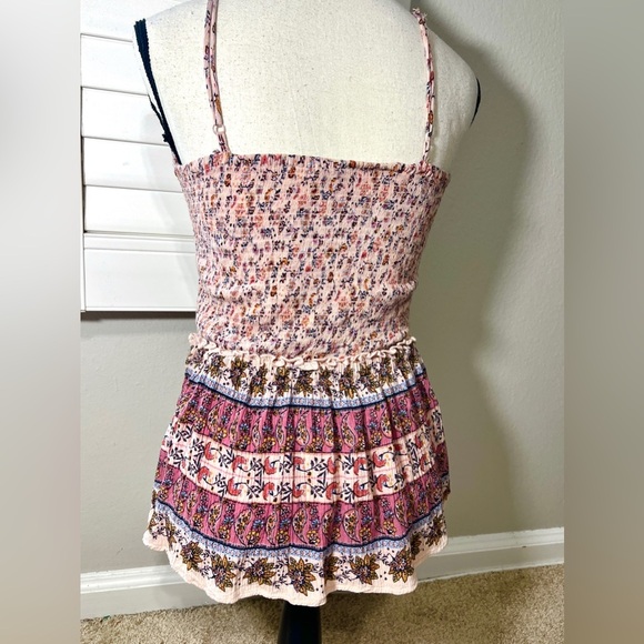 Women’s Smocked Tank Top size S Strappy Printed Pink Rayon India Indie Shirt - Picture 4 of 5